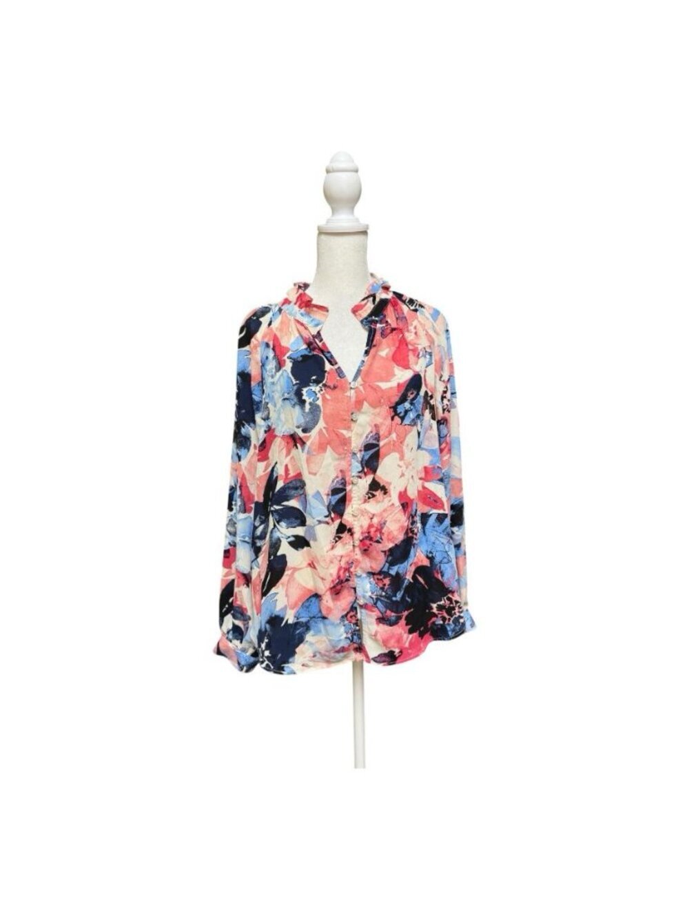 Jones New York Signature Floral Button Front Blouse Size Small